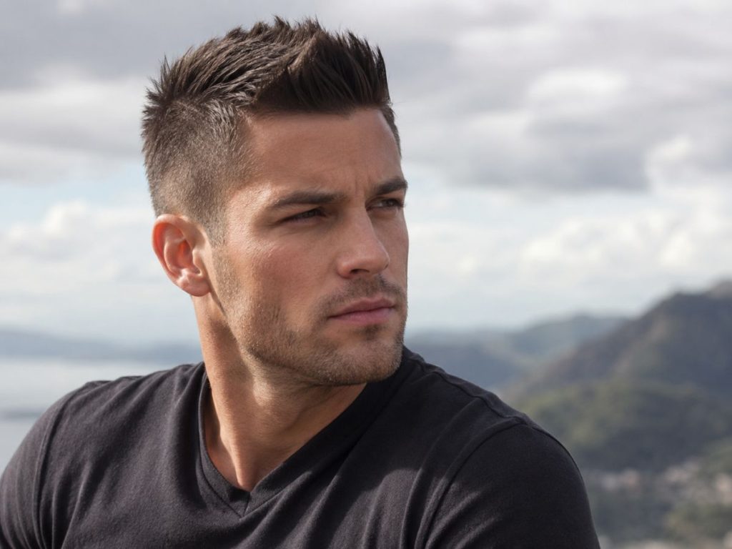 Faux hawk, the best haircut for a square face male, the raised central peak drawing the eye up to lengthen the face.