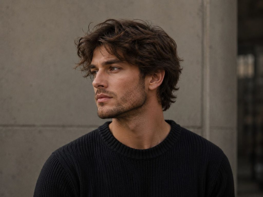 Messy medium-length layers, the best haircut for a square face male, the soft texture easing sharp facial angles.