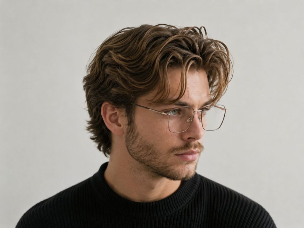Medium-length layered haircut for heart shaped face male, with soft layers framing the jaw to widen the lower face.