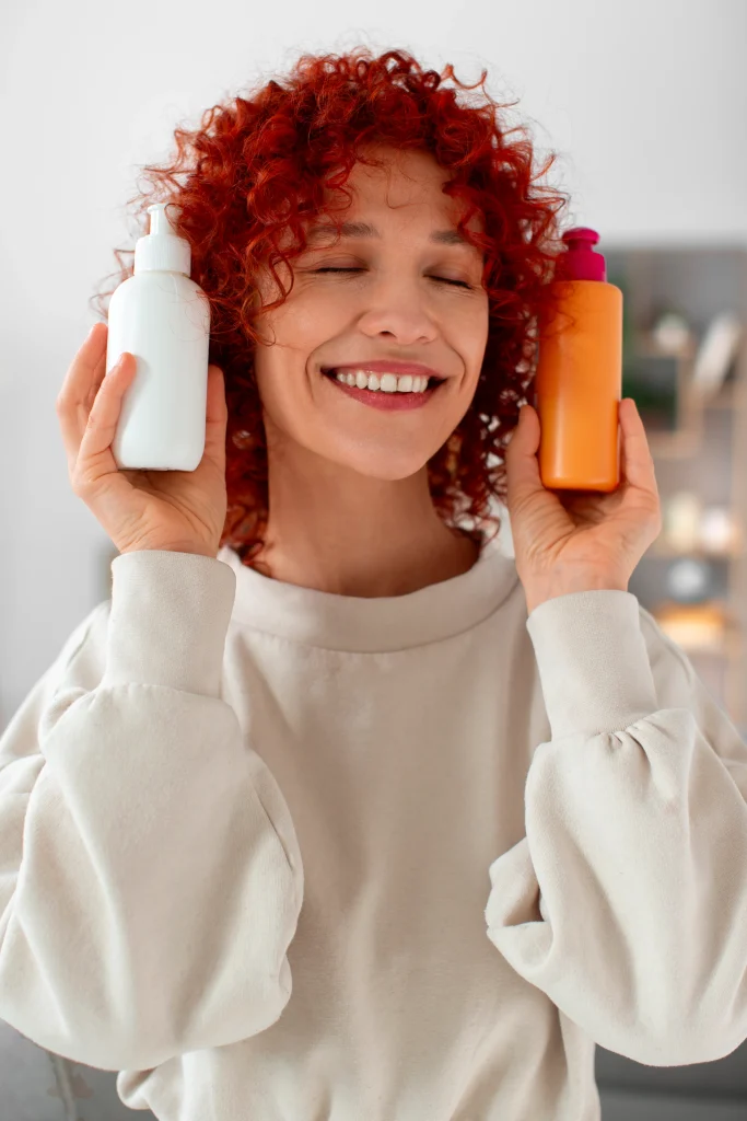 medium shot young woman with curly hair